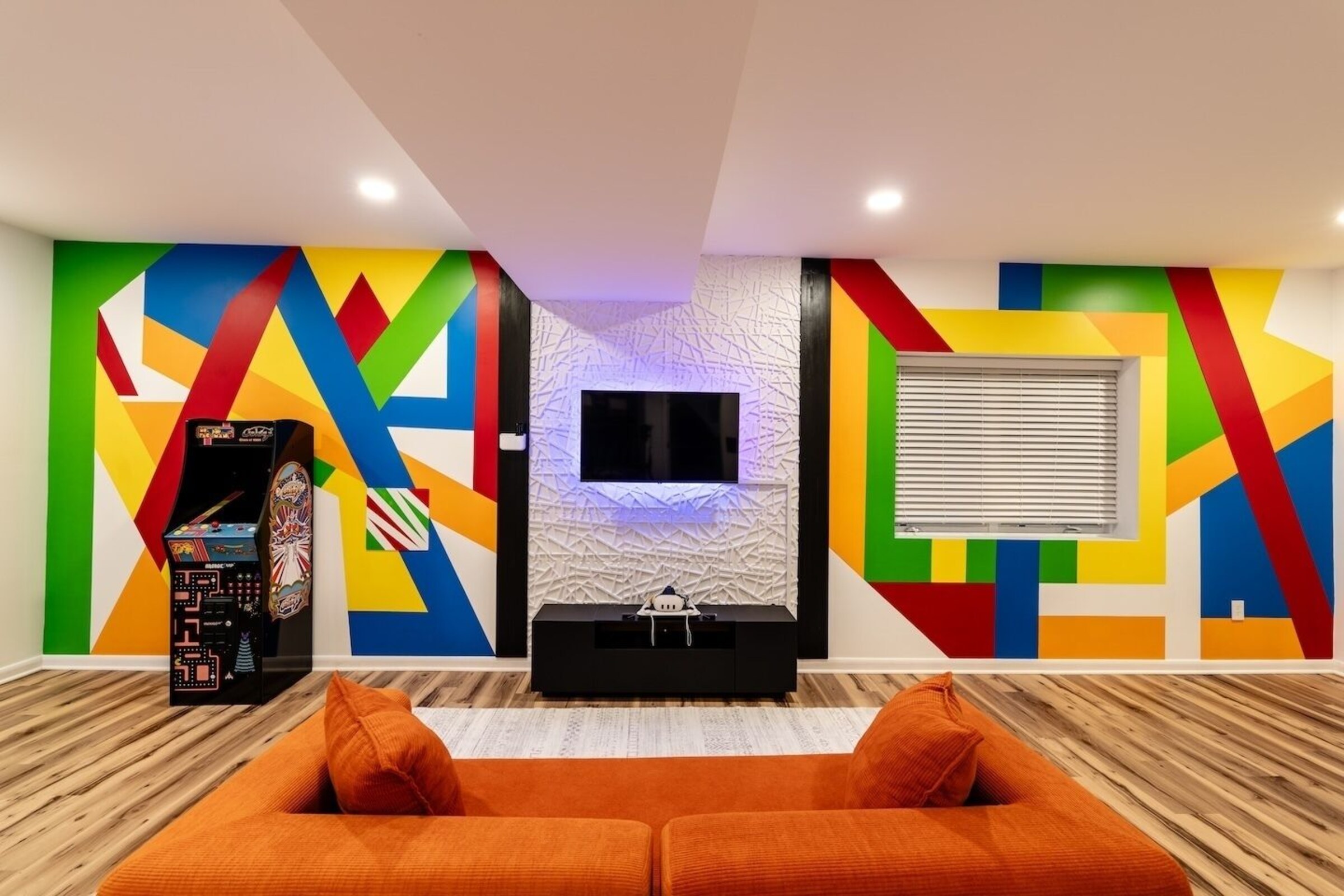 Colorful arcade room at Cedar Escape