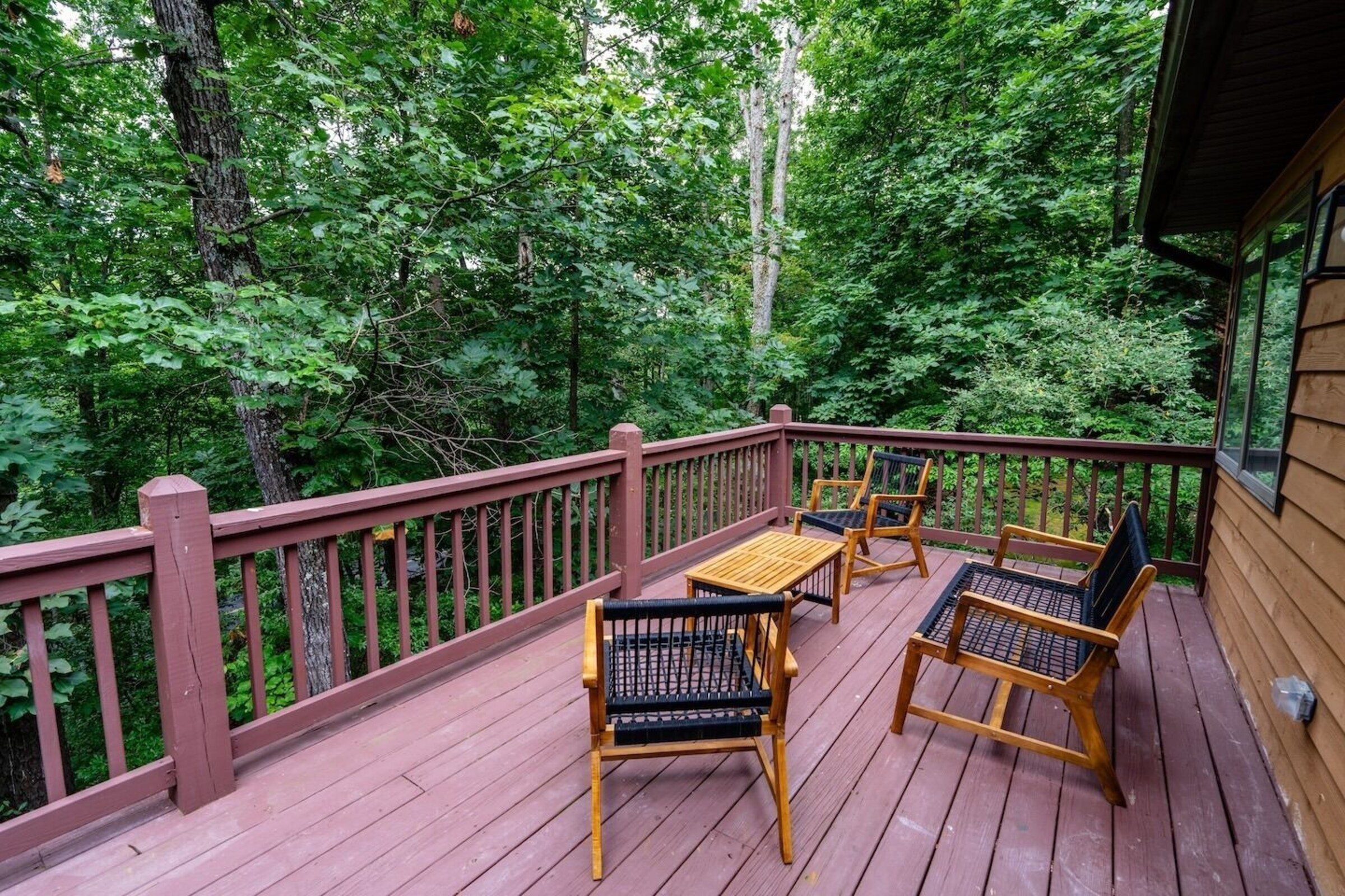 Deck view of the woods at Cedar Escape